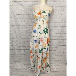 Crystal‎ Doll Mailkmaid Maxi Floral Summer Fruit Halter Sundress Sz Jrs Med